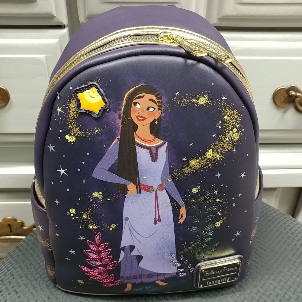 Loungefly Disney Wish Mini Backpack Disney Parks Asha and Star Purple & Gold - Picture 4 of 17